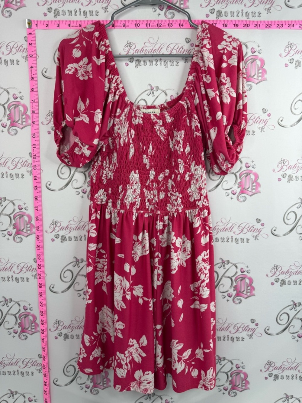 Majora dress floral flowers Flutter Sleeve Pink Floral Smocked Midi Dress